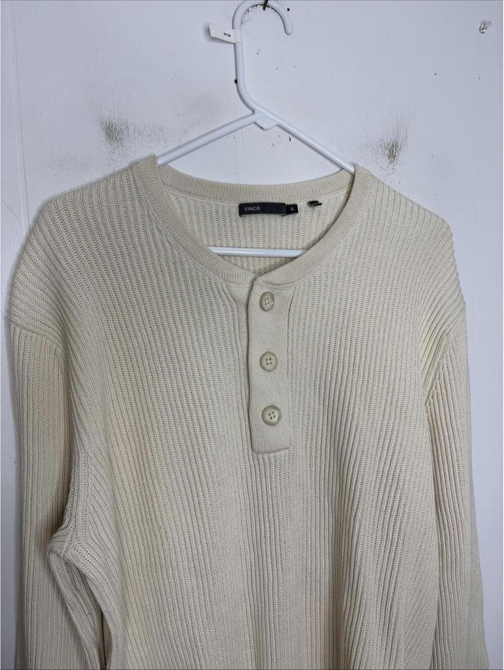 Vince Sweater Mens Extra Large Pullover Cream Heavyweight Cotton Neutral - Picture 5 of 7